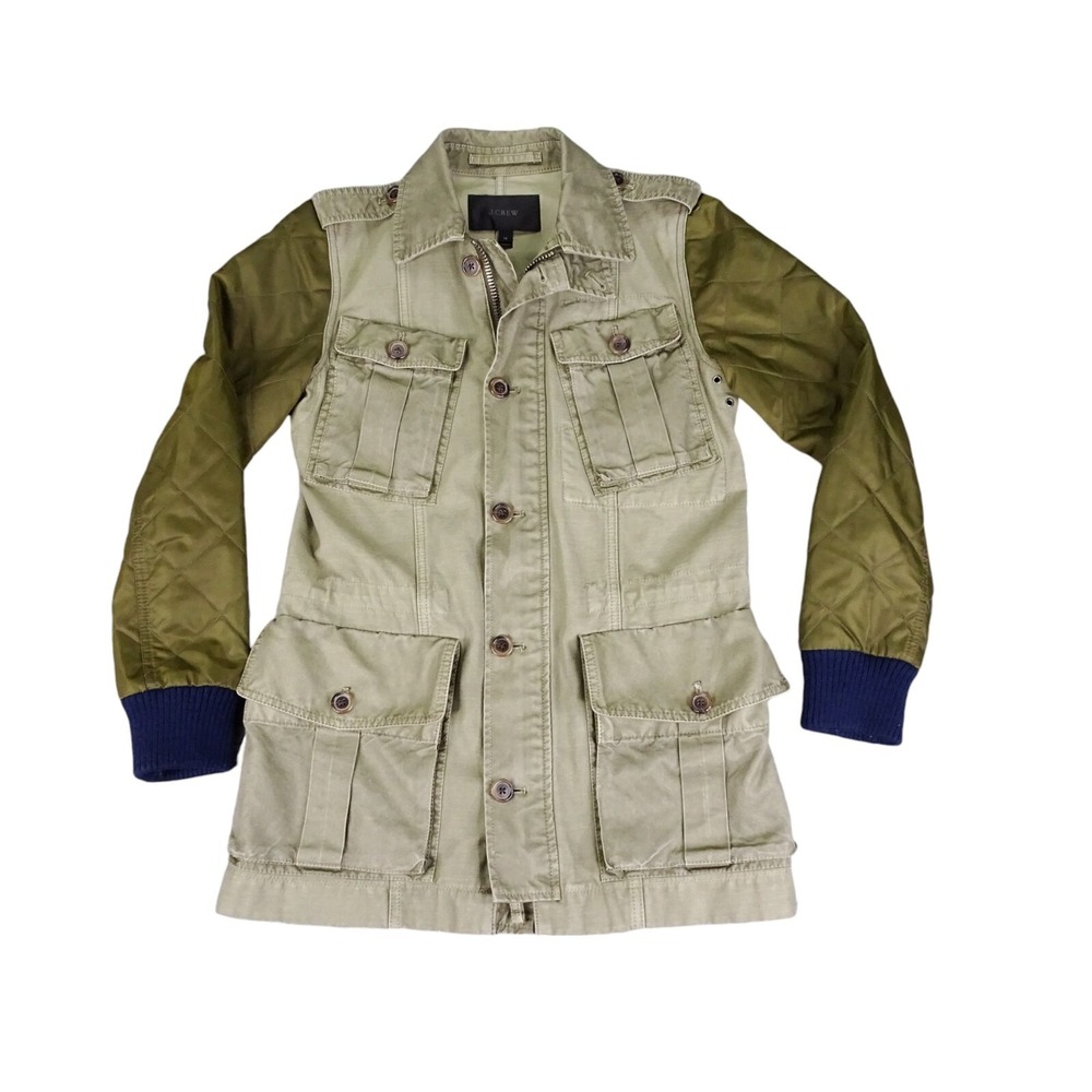 J.Crew Field Jacket Womens XS Olive Green Quilted Sleeve Utility Military 4431